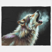 Hard Pastel Wolf auf schwarz Fleecedecke (Vorderseite (Horizontal))