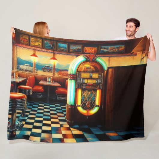 Hard Pastel Zeichne in der Diner Jukebox der 50er Fleecedecke (Beispiel)