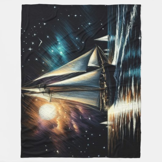 Hard Pastel Zeichne Nachtsegeln Fleecedecke (Vorderseite)