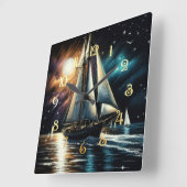 Hard Pastel Zeichne Nachtsegeln Quadratische Wanduhr (Winkel)