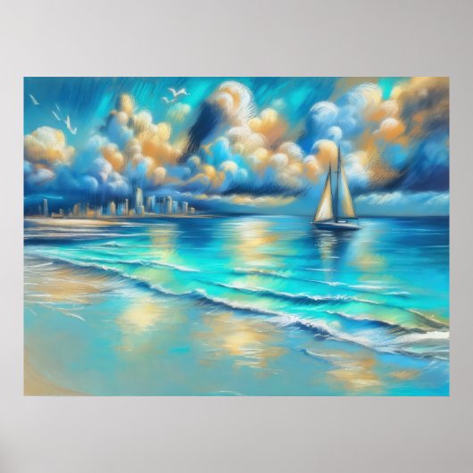 Hard Pastel Zeichne Segelboot Wasser Poster (Vorne)