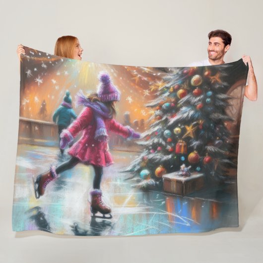 Hard Pastel Zeichne Weihnachteis-Skaten Fleecedecke (Beispiel)