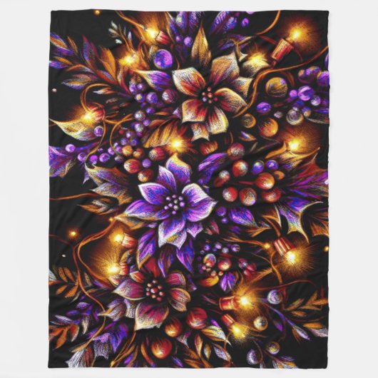 Hard Pastel Zeichne Weihnachts-Blumenleuchten Fleecedecke (Vorderseite)