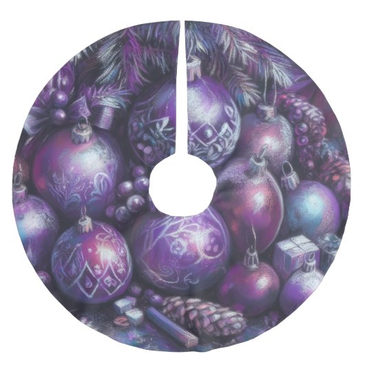 Hard Pastel Zeichne Weihnachts-Motif-Urlaub Lila Polyester Weihnachtsbaumdecke (Vorderseite)