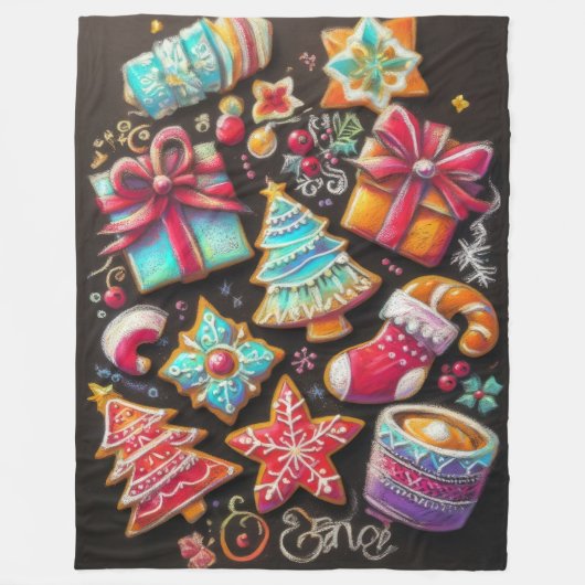 Hard Pastel Zeichne Weihnachts-Weihnachtskeks Fleecedecke (Vorderseite)