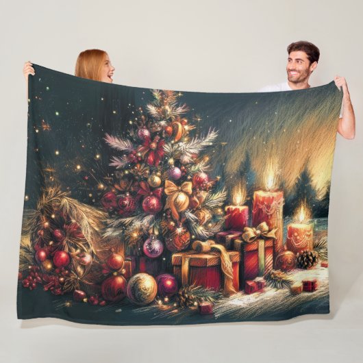 Hard Pastel Zeichne Weihnachtsbaumkerzen Fleecedecke (Beispiel)