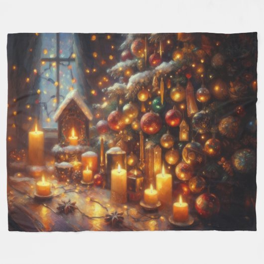 Hard Pastel Zeichne Weihnachtsbaumkerzen Fleecedecke (Vorderseite (Horizontal))