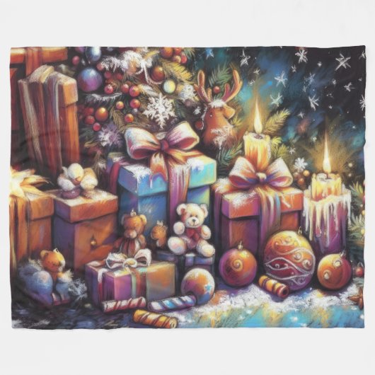 Hard Pastel Zeichne Weihnachtsfest Motif Fleecedecke (Vorderseite (Horizontal))