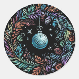 Hard Pastel Zeichne Weihnachtskranz Runder Aufkleber