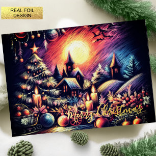 Hard Pastel Zeichne Weihnachtslandschaft Folien Feiertagskarte