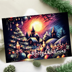 Hard Pastel Zeichne Weihnachtslandschaft Karte