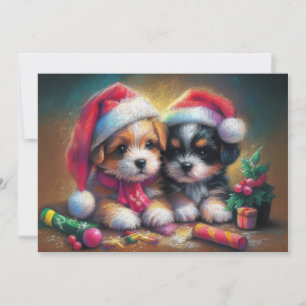 Hard Pastel Zeichne Weihnachtswelpen Karte