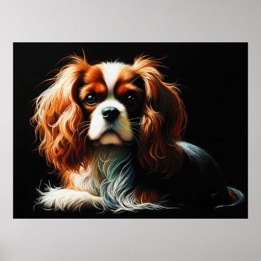 Hard Pastel Zeichnend König Charles Cavalier Spani Poster (Vorne)