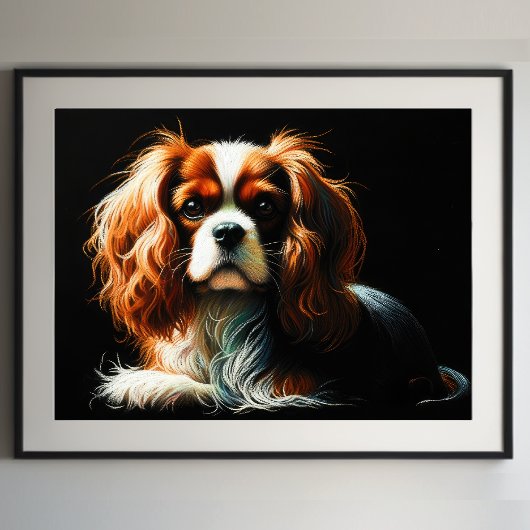 Hard Pastel Zeichnend König Charles Cavalier Spani Poster