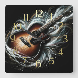 Hard Pastel Zeichnend Stag Acoustic Gitarre Quadratische Wanduhr