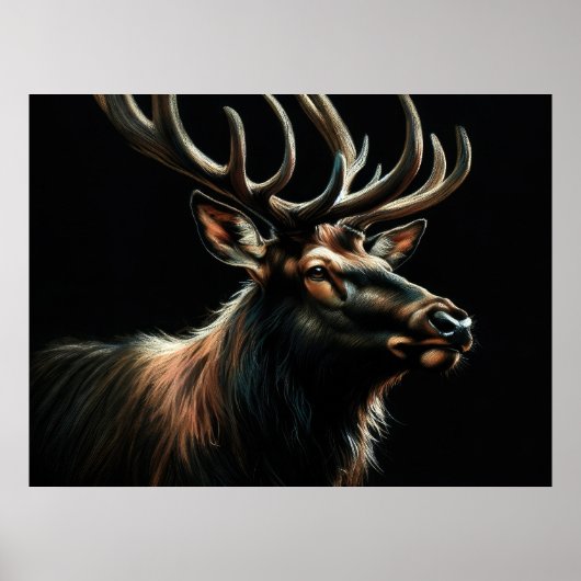 Hard Pastel Zeichnend Stag Elk Poster (Vorne)