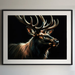 Hard Pastel Zeichnend Stag Elk Poster