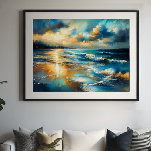 Hard Pastel Zeichnend Waves an einem Strand V Poster