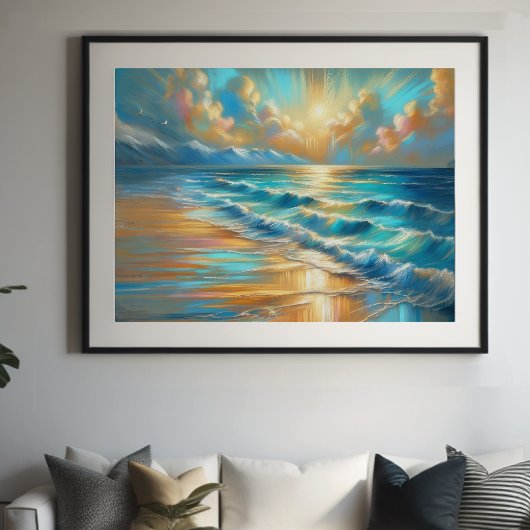 Hard Pastel Zeichnend Waves auf einem Strand II Poster