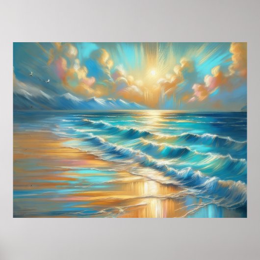 Hard Pastel Zeichnend Waves auf einem Strand II Poster (Vorne)