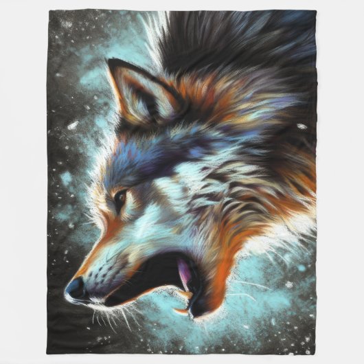 Hard Pastel Zeichnend Wolf Howling Fleecedecke (Vorderseite)