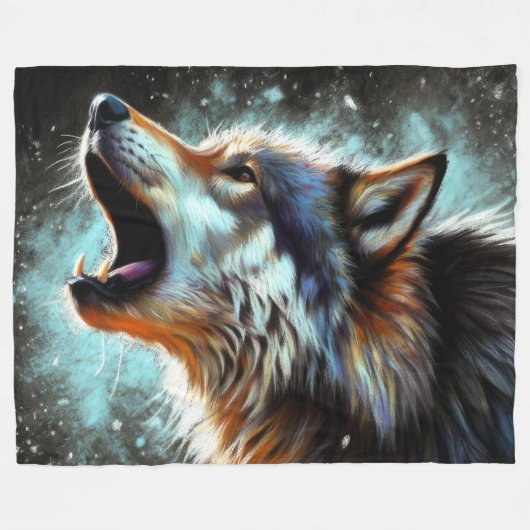 Hard Pastel Zeichnend Wolf Howling Fleecedecke (Vorderseite (Horizontal))