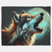 Hard Pastel Zeichnend Wolf Howling Moon Fleecedecke (Vorderseite (Horizontal))