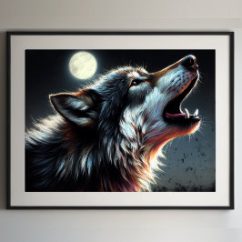 Hard Pastel Zeichnend Wolf Howling Moon II Poster