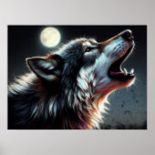 Hard Pastel Zeichnend Wolf Howling Moon II Poster (Vorne)