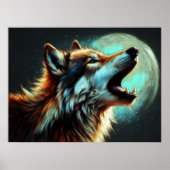 Hard Pastel Zeichnend Wolf Howling Moon III Poster (Vorne)