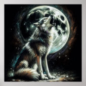 Hard Pastel Zeichnend Wolf Howling Moon Poster (Vorne)