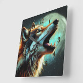 Hard Pastel Zeichnend Wolf Howling Moon Quadratische Wanduhr (Winkel)