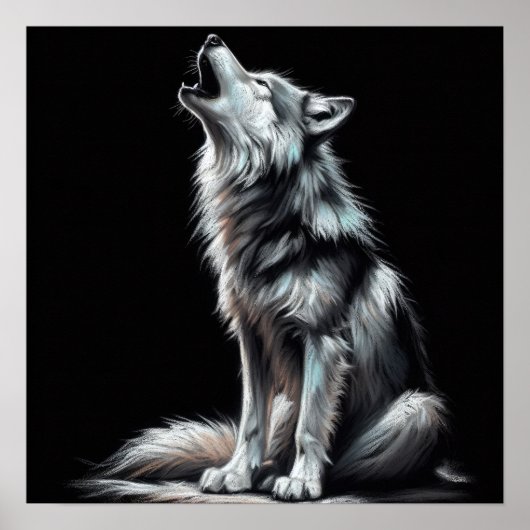 Hard Pastel Zeichnend Wolf Howling Poster (Vorne)