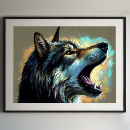Hard Pastel Zeichnend Wolf Howling Poster