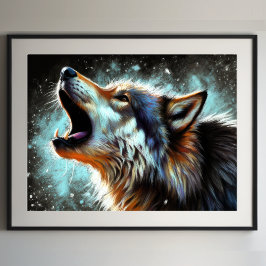 Hard Pastel Zeichnend Wolf Howling Poster