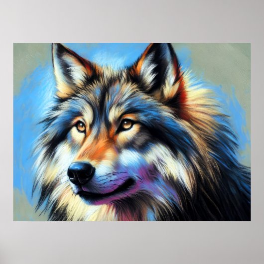 Hard Pastel Zeichnend Wolf Poster (Vorne)