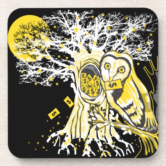 Hard Plastic Coaster – Urban Tree Owl & Wealth Getränkeuntersetzer (Vorderseite)