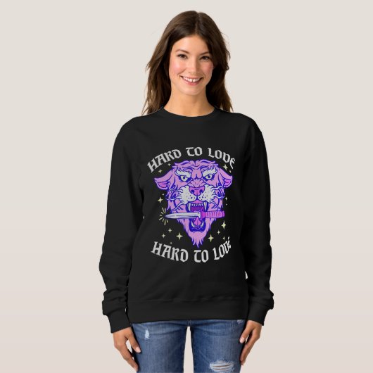 Hard To Love Tiger Face Knife Dagger Emo Break Up Sweatshirt (Vorne ganz)