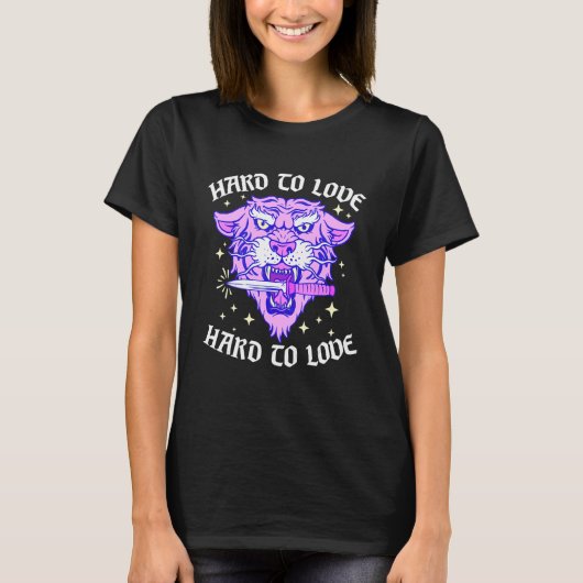 Hard To Love Tiger Face Knife Dagger Emo Break Up T-Shirt (Vorderseite)