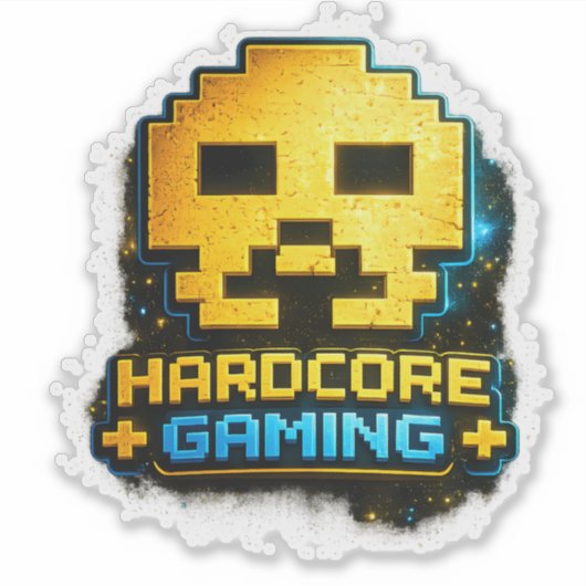 🎮💀 “Hardcore Gaming” Pixel Skull Sticker 👾🔥 (Vorderseite)