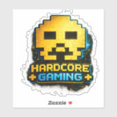 🎮💀 “Hardcore Gaming” Pixel Skull Sticker 👾🔥 (Blatt)