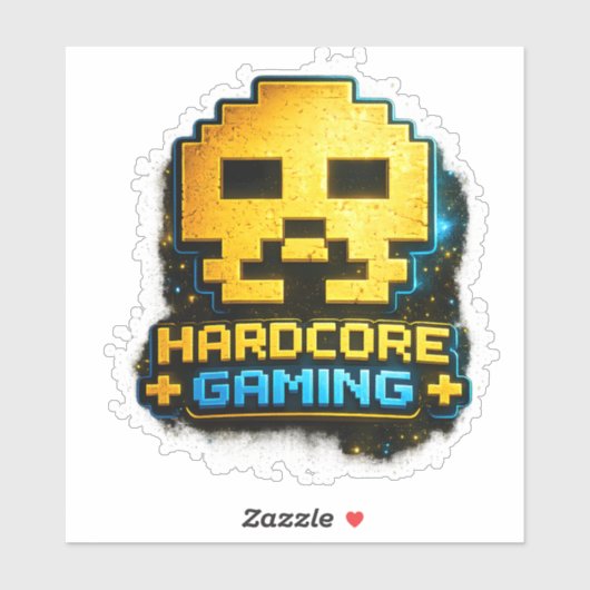 🎮💀 “Hardcore Gaming” Pixel Skull Sticker 👾🔥 (Blatt)