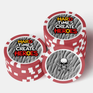 "Harde Zeiten schaffen Helden" Typografie Sprüche Pokerchips