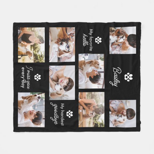 Hardest Goodbye Pet Dog Memorial 8-Photo Collage Fleecedecke (Vorderseite (Horizontal))