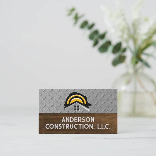 Hardhat Construction-Logo | Stahlholz Visitenkarte (Stehend Vorderseite)