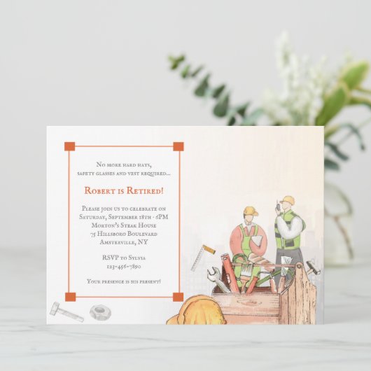 Hardhat Worker Retirement Party Einladung (Stehend Vorderseite)