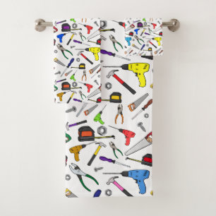 Hardware-Illustrationsmuster für Cartoon-Tools Badhandtuch Set