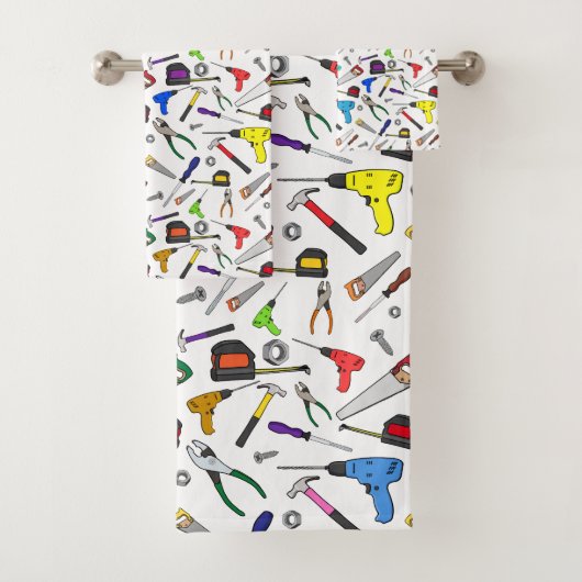 Hardware-Illustrationsmuster für Cartoon-Tools Badhandtuch Set (Insitu)
