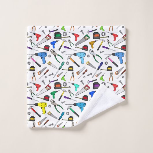 Hardware-Illustrationsmuster für Cartoon-Tools Badhandtuch Set (Waschlappen)