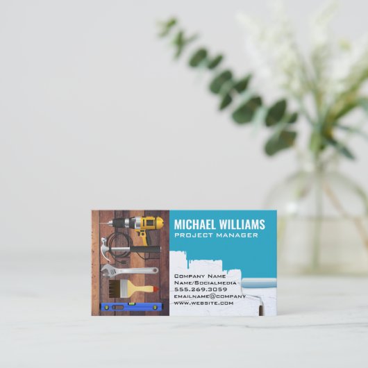 Hardware-Tools | Handyman | Holz und bemalte Mauer Visitenkarte (Stehend Vorderseite)